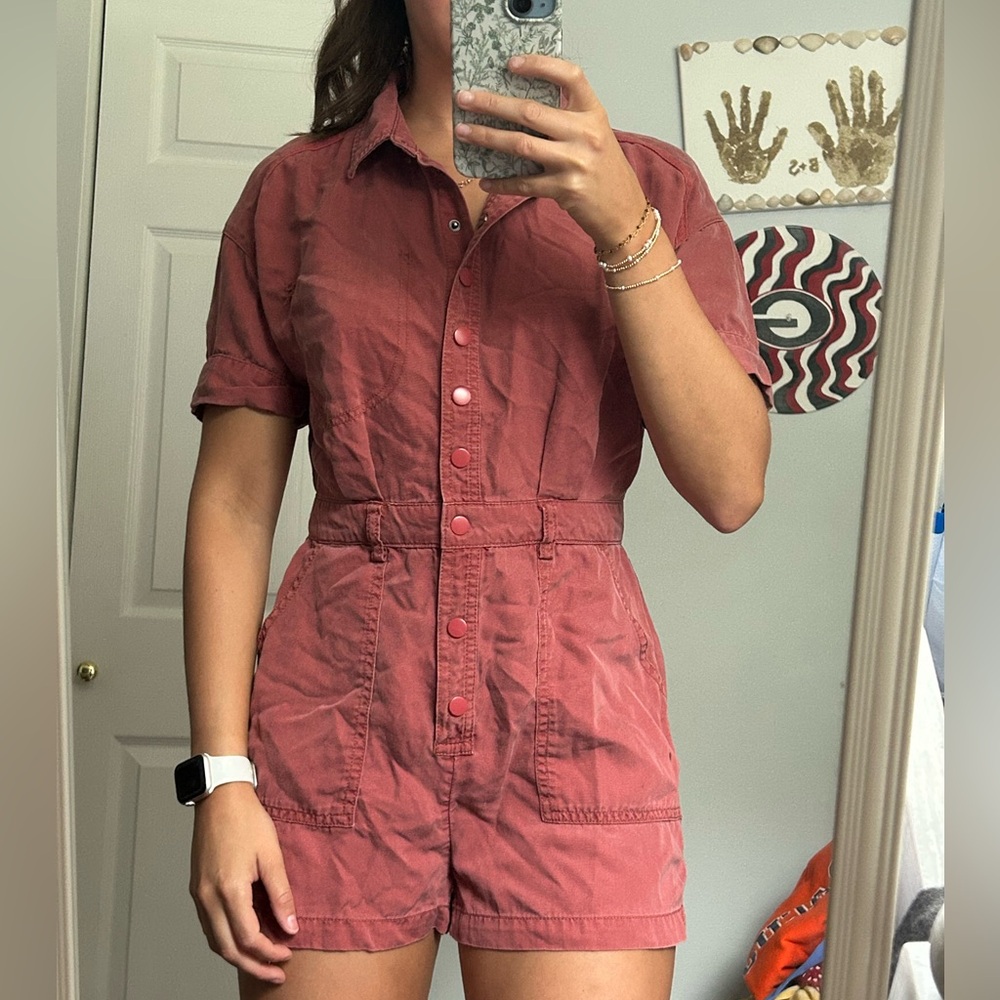 Urban Outfitters Coral Button-Up Romper